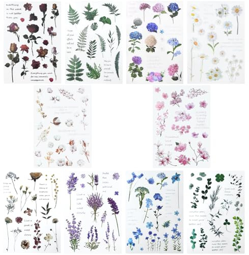 160 pegatinas de flores, pegatinas naturales para scrapbooking, autoadhesivas, transparentes, para scrapbooking, tarjetas, laptop, manualidades y botellas.