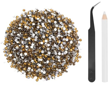 sourcing map 5000 unidades de diamantes de imitación de resina SS12 de 3 mm, gemas de brillo redondas a granel con herramientas de recogida para manualidades, vasos, tazas, ropa, color amarillo dorado