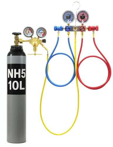 R1234YF Juego de recarga de refrigerante para el aire acondicionado del coche, botella de hidrógeno NH5 8L/10 L, regulador de presión, manómetro, bomba de vacío de 1/4 pulgadas, sistema de