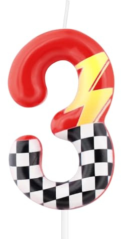 mciskin Red Racing 3 Birthday Candles,3rd Birthday Decorations for Boy Girl,Red Number 3 Candle for Cake, Hot Cartoon Anime Cars Cake Toppers for Racing Cars Themed Party Decorations Supplies