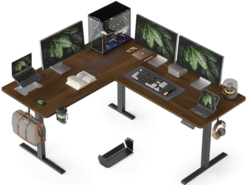 WALKINGDESK Eléctrico Escritorio de Altura Regulable en Forma de L, 160 x 140 cm Escritorios L-Shaped Ajustable en Altura, Mesa de Esquina, Secretaria Ergonómico de Bipedestación, Negro Nogal