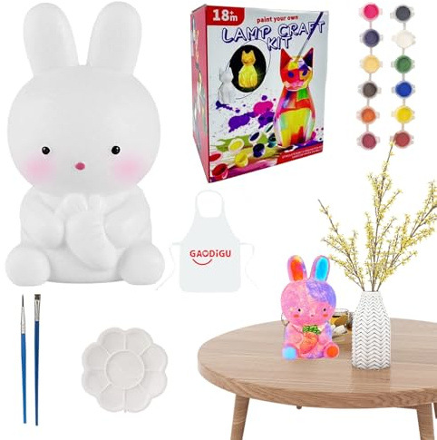 GkgWuxf Kit Para Pintar Tu Propia Lámpara - Lámpara Nocturna Conejo Manualidades,Kit de Pintura Creativa para Niñas, Niños, Adolescentes y Familia - Actividad Divertida para Halloween y Navidad