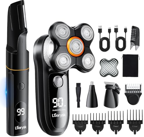 Loarysk Kopfrasierer für Glatze, Männer und Manscape, wasserdichter Kopfrasierer für kahle Männer mit Körperhaarschneider für Leisten/Pubic/Bälle, USB-C wiederaufladbar mit LED-Display