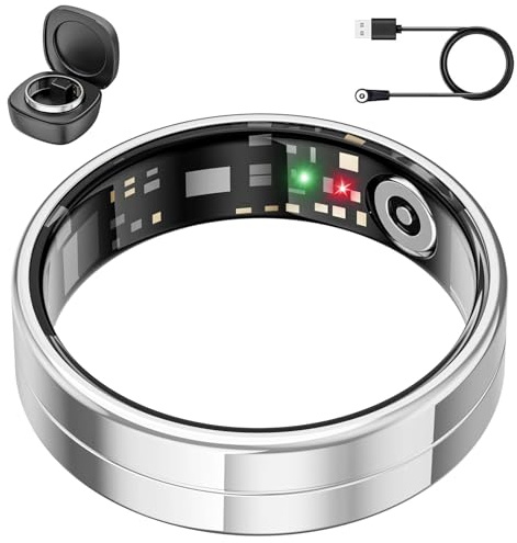 2025 Neuer ultradünner Smart-Ring, überwacht 24/7 Herzfrequenz, SpO2, Schlaf, Körpertemperatur usw. Ringe für Männer und Frauen, Keine Abonnementkosten, Android iOS (Silber Größe 12)