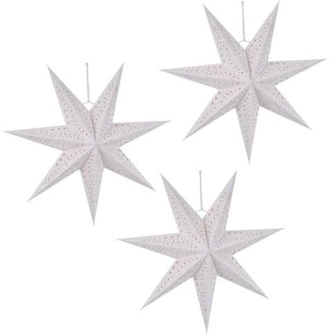 Weihnachtsstern Papierstern Lampenschirm, 50cm Papiersterne zum Aufhängen, 7 zackig Papier Faltsterne Weiß Weihnachtsdeko für Fensterdeko Weihnachten, Hochzeiten und Partys (3 Stück)