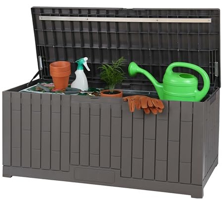DIVCHI Outdoor Storage Box Waterproof Deck Box for Garden Tools Patio Cushions Toys Logs Coal and Pool Accessories Lockable Indoor Outdoor Storage for Supplies & Essentials (100 Gallon)