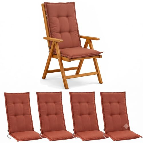 Hochlehner Auflagen 4er Set 120x48x6 cm Terrakotta Polster Sitzauflagen | BURI, UV-beständig, dicke Schaumstofffüllung, Gartenstuhlauflagen, wetterfest, Balkon, Terrasse, langlebig, Sitzkomfort