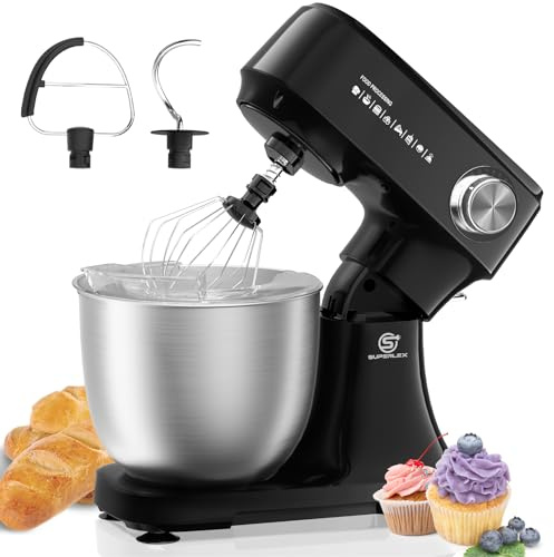 SUPERLEX Stand Mixer 10 Speeds Food Mixer 4.5L Stainless Steel Bowl 800W Electric Kitchen Mixers for Bread Cakes Baking with Whisk Dough Hook and Beater Attachments Dishwasher Safe