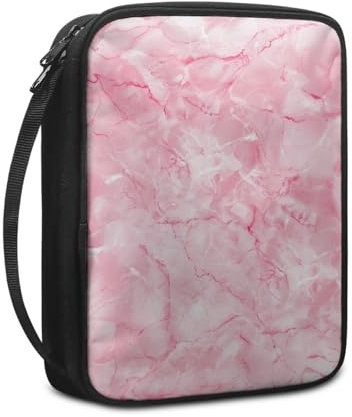 Bibelhülle Rosa Marmor Buchtasche für Männer Frauen Tragbar Buchhülle Stoff Leinwand Polyester Bibel Zubehör mit Reißverschluss Griffen Bibel Hülle 27.5x22.5x5.5 cm