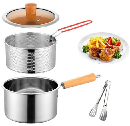 Pentola Scolapasta Metallo Cestello for friggitrice in acciaio inossidabile, con manico e filtro for padella Cestello Friggitrice Drenare