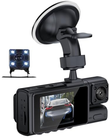 3 Cameras Dash Cam WiFi Car Rearview Mirror Video Recording Camcorder Triple Channel 170 Degree Wide Angle Front 120 Degree Cabin and Rear Cameras 24 Hour Parking Monitoring Auto