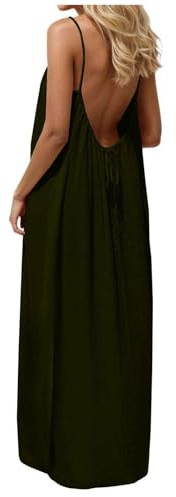 LLELEMAMO Abito Lungo Donna Schiena Scoperta Cami a Spalline Sottili, Vestito Estivo Monocolore Casual con Schiena Aperta (Black,XL)