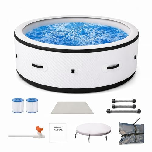 SHUMIAO Spa Gonfiabile Riscaldata 40°C 4-6 Posti, Idromassaggio Gonflabile Esterno 206x71 cm Alta Resistenza, 150 Getti Idromassaggio, LED 6 Colori, Giardino Terrazzo Cortile Casa