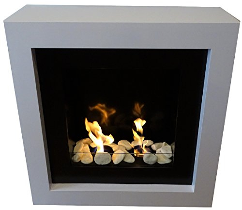 Ethanol und Gelkamin Gel Ethanolkamin Bodenkamin Lucy Hochglanz Weiss/inkl. Brennstoffdosen und Dekosteine