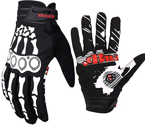 BRZSACR Cycling Gloves Full-Finger Gloves Skeleton Bones Motorcycle Bike Gloves Mountain-Padded Road Bicycle for Men Women Non-Slip and Resistance to Abrasion for Biking Climbing Hiking.Black.XL