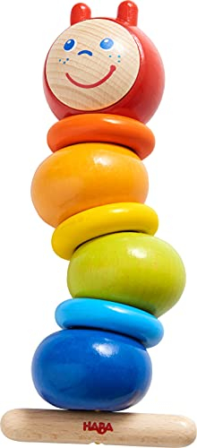 HABA 305227 - Fädelspiel Raupe, Motorikspiel aus Holz für Kinder ab 2 Jahren, pädagogisches Spielzeug zur Förderung der Feinmotorik