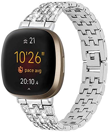 MVRYCE Versa 3 Wristband, 5,5-8,0 Ersatzzubehör Armband Edelstahl Strass Schmuck Armband Bling Metall Verstellbares Fitnessarmband Kompatibel für Versa 3/Sense (Silber)