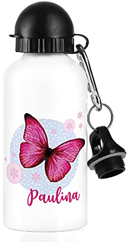 Striefchen® Trinkflasche mit Schmetterlingsmotiv und Wunschname 500 ml BPA frei Aluminium