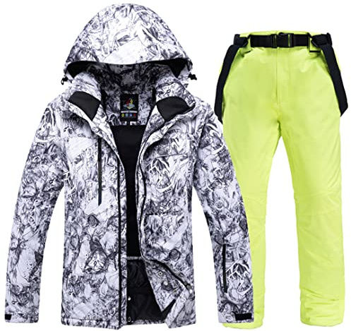 Herren Skijacke und Hose Set Wasserdicht Outdoor Winter Snowboard Jacken Winddicht Berg Schneeanzug A-Grün Hose Jacke 2XL-Hose 3XL