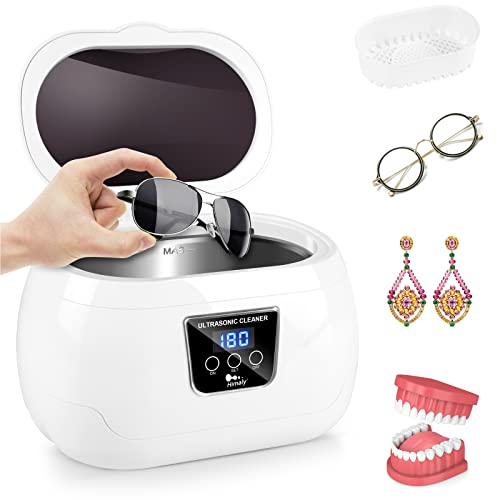 himaly Ultrasonic Jewellery Cleaner Sonic Cleaner 600ml 35W 40khz Machine with Basket Cleaning Stand for Jewelry Ring Earring Necklace Glasses Watch Coins Dentures