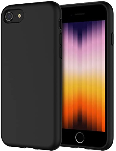 JETech Silikon Hülle für iPhone SE 3/2 (2022/2020), Schwarz | Seidig Weiches Gefühl, Stoßschutz, Kratzfest, Mikrofaser-Innenfutter