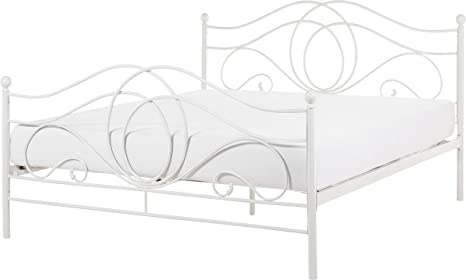 Letto in Metallo Bianco con Rete a Doghe Decori Sinuosi 140 x 200 cm