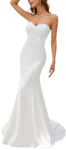 TJwanlifu Damen ärmelloses Meerjungfrau Brautkleid Brautkleid, weiß, 36