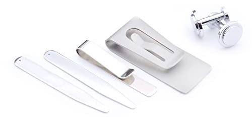 Jag Shaving Metall Krawattennadel und runde Manschettenknöpfe Kragenknochen Cash Clip Set 6-TLG