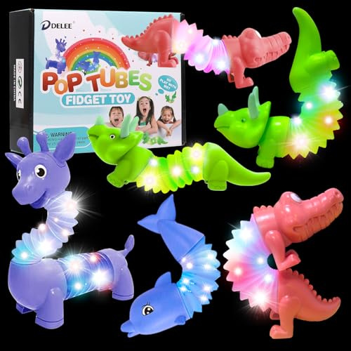 DELEE Lot de 4 tubes sensoriels pour autisme avec lumière LED, jouets anti-stress pour enfants, fournitures de fête pour Noël, Halloween, anniversaire