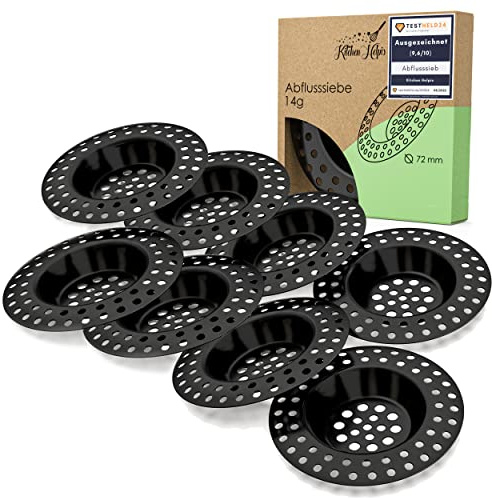 Kitchen Helpis® 8x colador de fregadero negro adecuado para TODOS LOS DRENAJES, extra pesado -0,04 oz-, sin flotación, fabricado en acero inoxidable SS304, drena rápidamente, colador de pelo para el