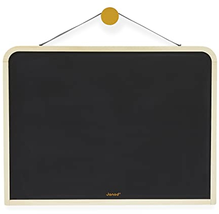 JANOD - Grand Tableau Noir Mural Magnétique Recto Verso - pour Écrire et Dessiner - avec 3 Craies + 1 Brosse - Jouet en Bois FSC - Dès 3 Ans, J09635