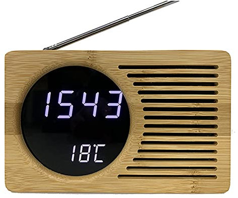 oiakus Radio-réveil, Réveil en Bois rétro Polyvalent, Affichage LED Réveil électronique Thermomètre Temps Température Radio FM pour Bureau à Domicile Salon
