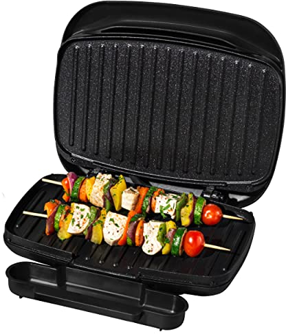 Salter Kuro Health Grill - Smokeless Electric Griddle, Non-Stick Plates, Sandwich Toaster, Drip Tray, Indoor Panini Press, Healthy Cooking, Little to No Oil, Automatic Temperature Control, EK4366MBLK
