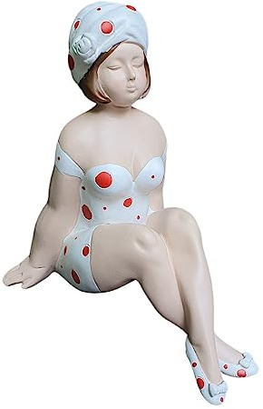 Aspinaworld Gartenfigur Badenixe sitzend 21 cm weiß – Badefrau mit Punkten für Poolrand