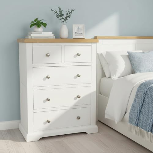 GROF GROFurniture Painted Chest of Drawers 2 over 3, Real Solid Wood Bedroom Storage, Large Storage Chest, Oak Bedroom Furniture, Painted Chest of Drawers ASSEMBLED