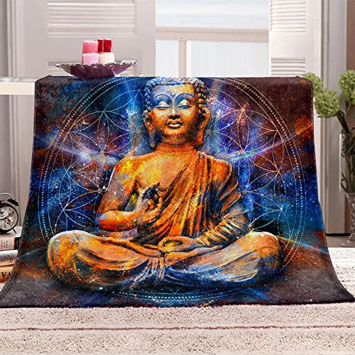 PLEETS Kuscheldecke Flauschige Decke 150 x 200cm Buddha-Muster Super Weich Fleecedecke auch als Wohndecke, Tagesdecke, Sofadecke & Wohnzimmer geeignet, Überwurf Decke Sofa & Couch