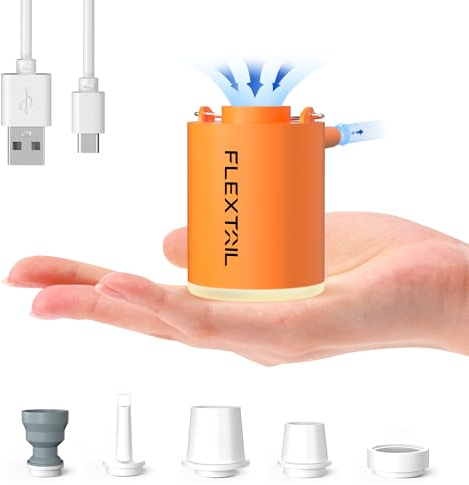 FLEXTAILGEAR Mini Pump Pro, Pompe Électrique Portable Ultraléger, Lampe Camping 3 Luminosités, Débit d'air 180L/min, Batterie Rechargeable, Matelas Gonflable, Anneau de Natation, Sac sous Vide