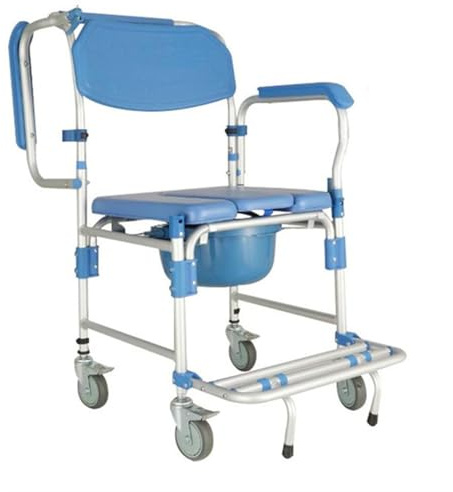 Toilettenrollstuhl, tragbarer Toiletten- und Duschstuhl mit Rollen – mit gepolstertem Sitz, beweglicher Armlehne, klappbare Nachtkommoden for Behinderte