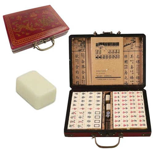 KMQRDZi Weißes Diamine Mahjong, Chinesisches Mahjong, Japanese Riichi Mahjong Set，Freizeit-Mahjong-Steine mit PU-Box-Set