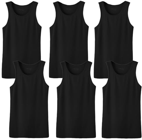Glory Max Men's 100% Cotton Tank Top Ribbed Plain Basic Slim Fit Muscle A-Shirt Undershirts (US, Alpha, X-Large, Regular, Regular, 6-Pack Black)