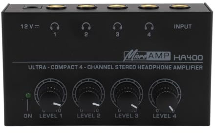 Amplificateur de Casque Stéréo Universel à 4 Canaux, Niveaux Indépendants, Haute Puissance, pour Utilisation sur Scène en Studio avec Coque en Fer (Prise UE)