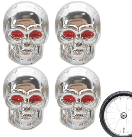 Bouchon de valve de pneu en forme de crâne – 4 bouchons d'air en cuivre pour moto, motif tête de mort, bouchon de valve cool pour voiture, VUS, moto, 2,2 x 1,7 cm