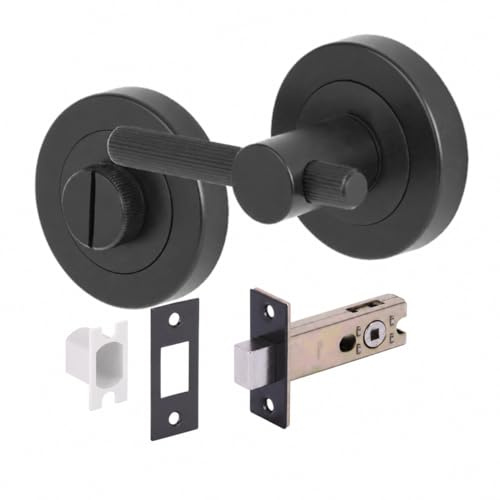 HANDLEZONE® Linear Bar Designer Bathroom Toilet Door Thumb Turn and Release Deadbolt Kit - Black Matt - 76mm Bolt with 57mm Backset