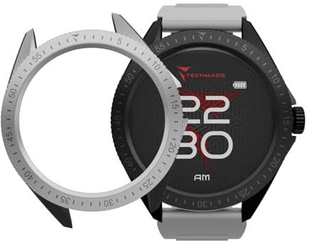 TECHMADE Rocks 2.0 Smartwatch Uomo Donna Display FullTouch, Chiamate Bluetooth, Notifiche WhatsApp, Contapassi, Cardiofrequenzimetro, Sonno, sport(CINTURINO GRIGIO-COVER NERA E GRIGIO CHIARO)