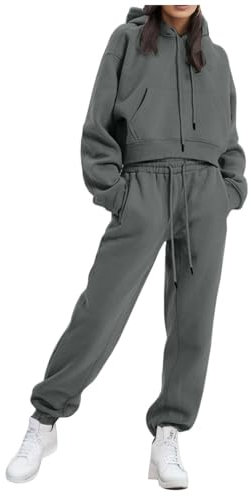 Damen-Set mit Fleecefutter, einfarbig, Kapuzenpullover und Hose, langärmelig, Kapuzenpullover, Anzug für Herbst und Winter (2-teilig) A Kleider Hochzeitsoutfit Damen Winter