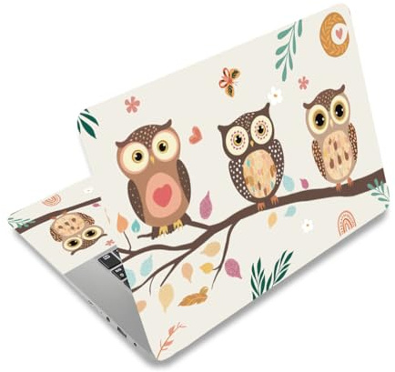 PLIGREAT Autocollant pour Ordinateur Portable en Forme de Hibou Mignon sur la Branche en Vinyle Universel Réutilisable pour Carnet de Notes Fleurs Feuilles Aquarelle Fleur de Bohème