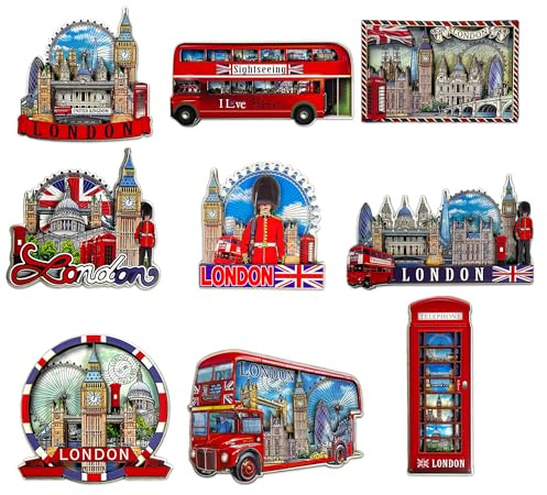 LILAJ Set of 6 London 3D Wooden Fridge Magnet Bus & Telephone Box British London England Souvenirs Landmark Union Jack Flag Gift