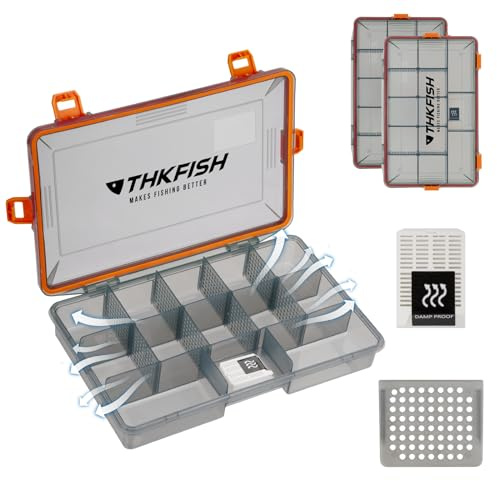 THKFISH Valigetta da pesca impermeabile, 2 pezzi 3600, scatola da pesca trasparente, con divisori rimovibili, per esche e wobbler