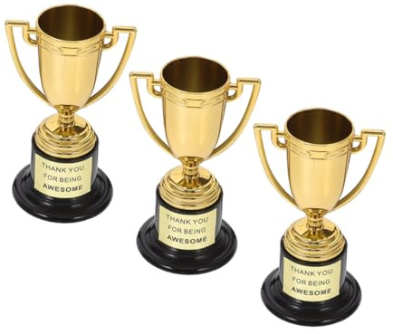Amosfun Trophée D’Or Mini en Plastique, Lot de 3, pour Garçon et Filles