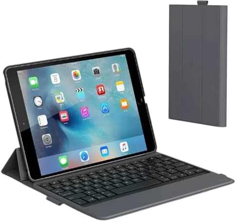 TECH14 Funda con teclado inteligente para iPad Air 2 (2ª generación, 2014, 9.7 pulgadas), funda de teclado inalámbrico Bluetooth con soporte para lápices, encendido y apagado automático